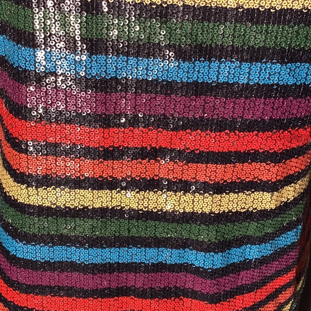 WAYF - NWT - dress: 🌈 striped sequin overlay mini w adj. straps, blk lining - L - Picture 13 of 16